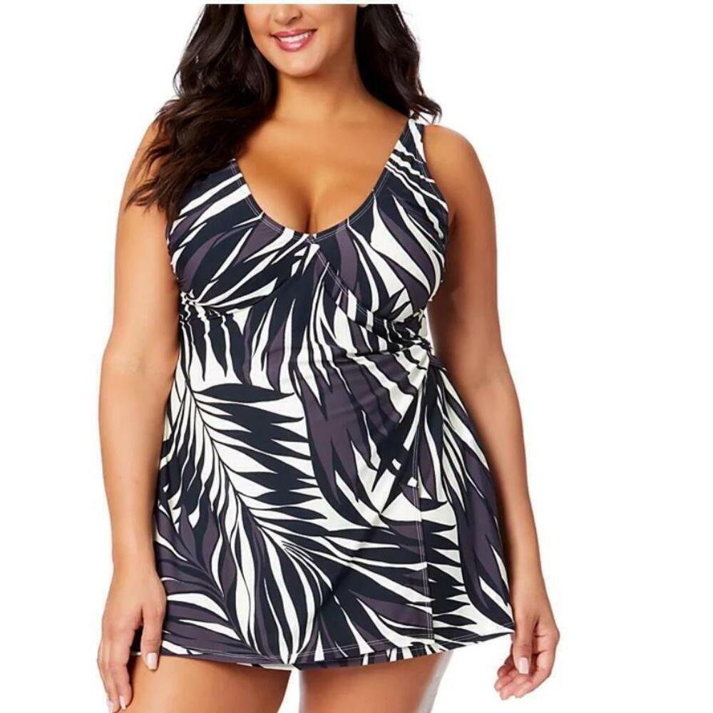 Anne Cole Plus Size Women's Multicolor Printed Surplice Swim Dress 20W NWT